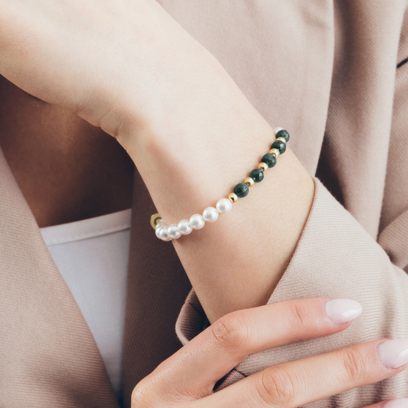 Emerald pearl bracelet, sterling silver 925