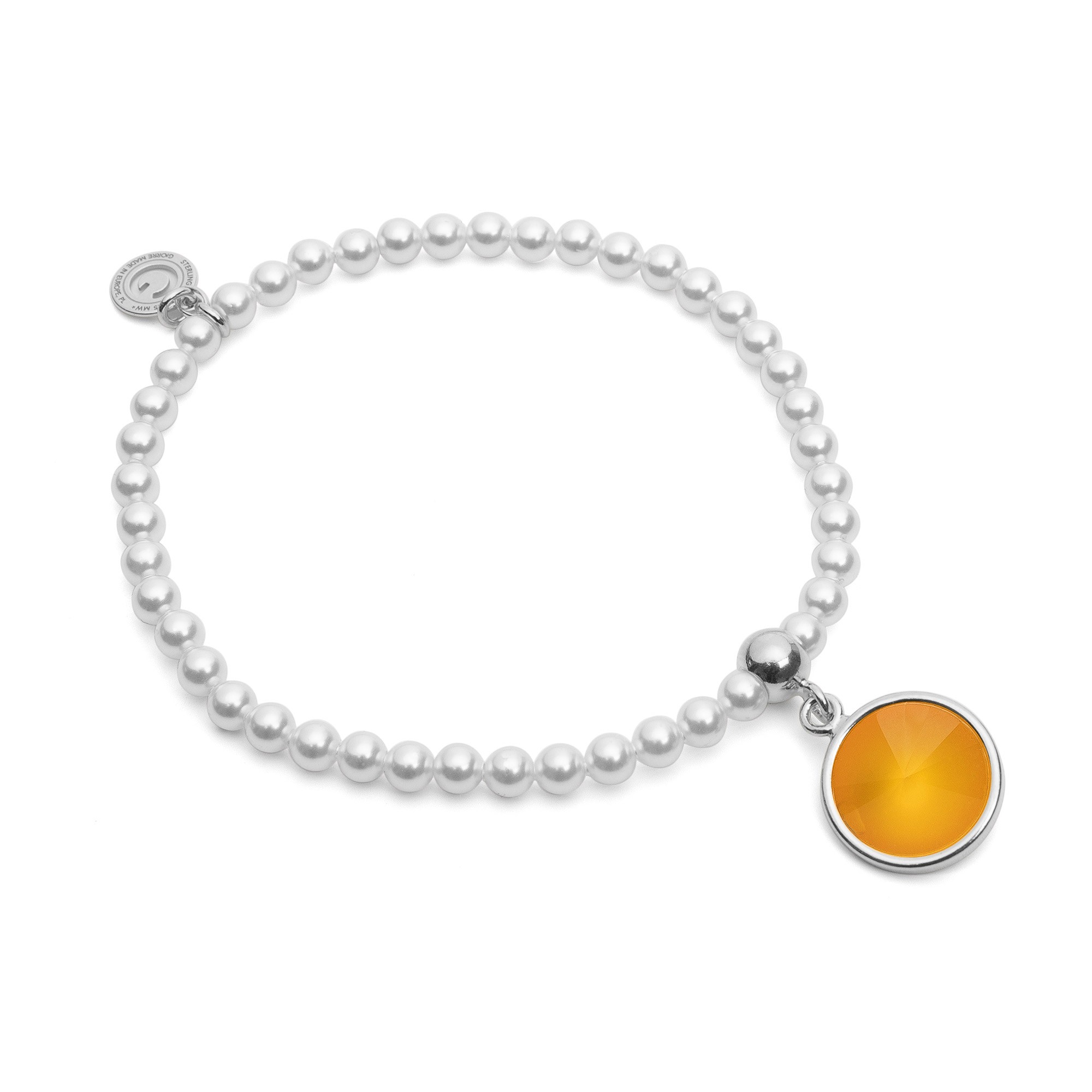 Elastic pearl bracelet with natural stone , sterling silver 925