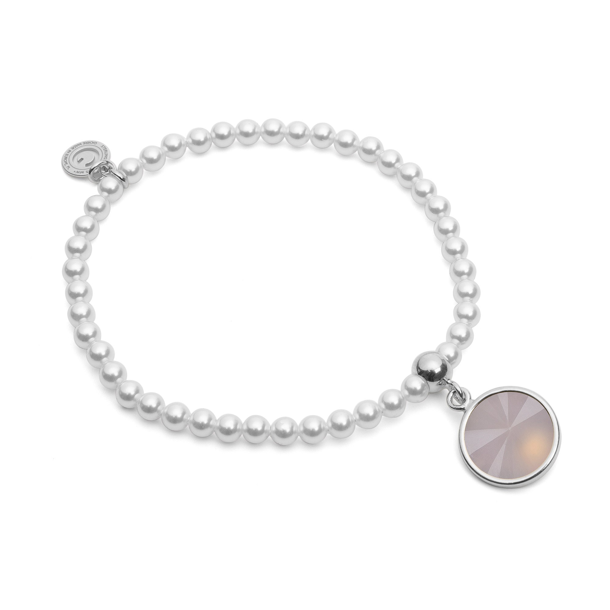 Elastyczna perłowa bransoletka z naturalnym kamieniem - kwarc różowy jasny srebro 925