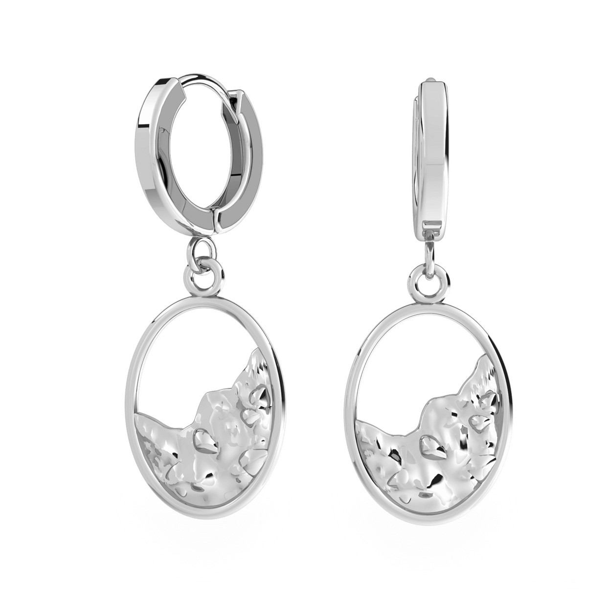 Earrings with decorative ellipse pendant, sterling silver 925