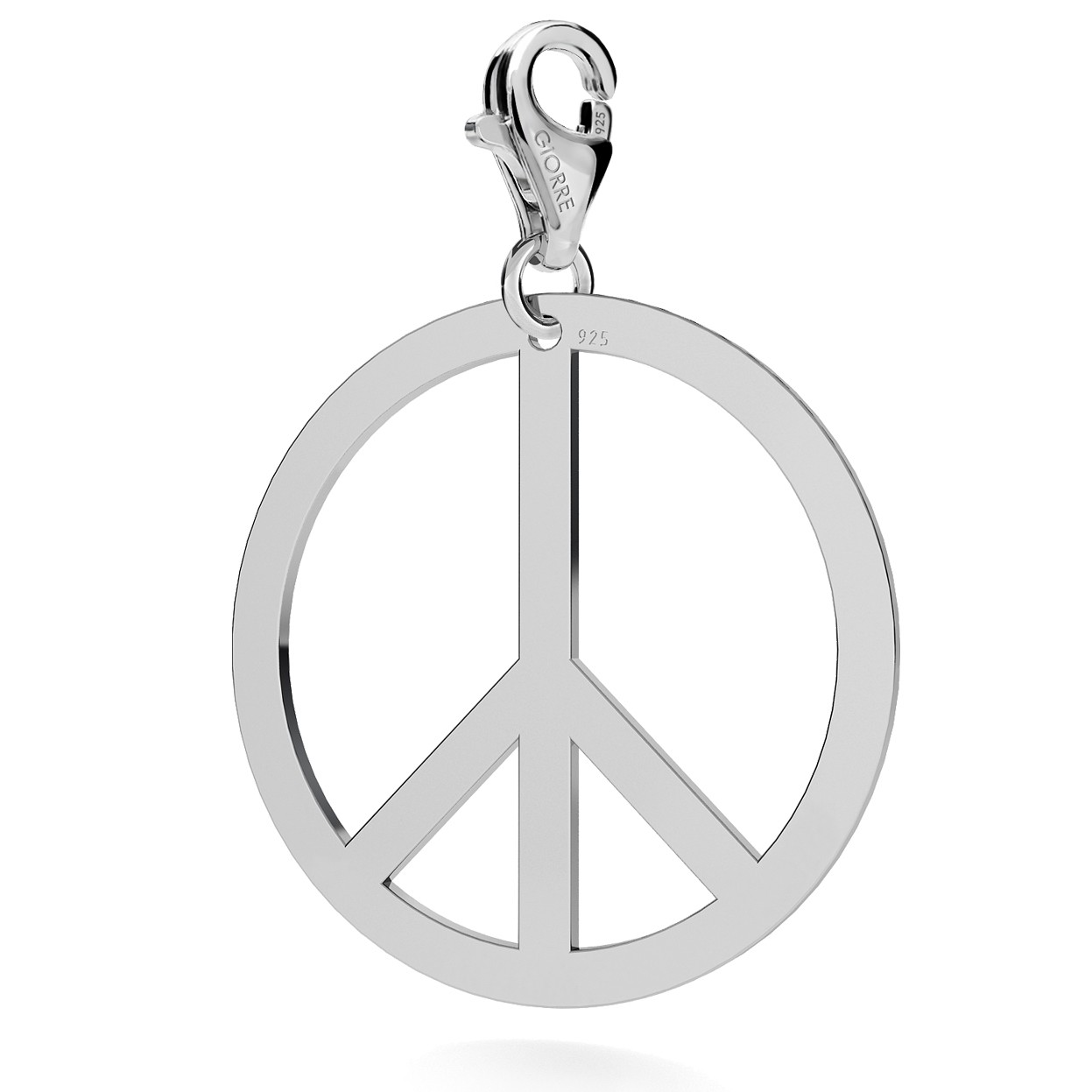 CHARM 126, PEACE SYMBOL WITH ENGRAVE, STERLING SILVER (925) RHODIUM OR GOLD PLATED