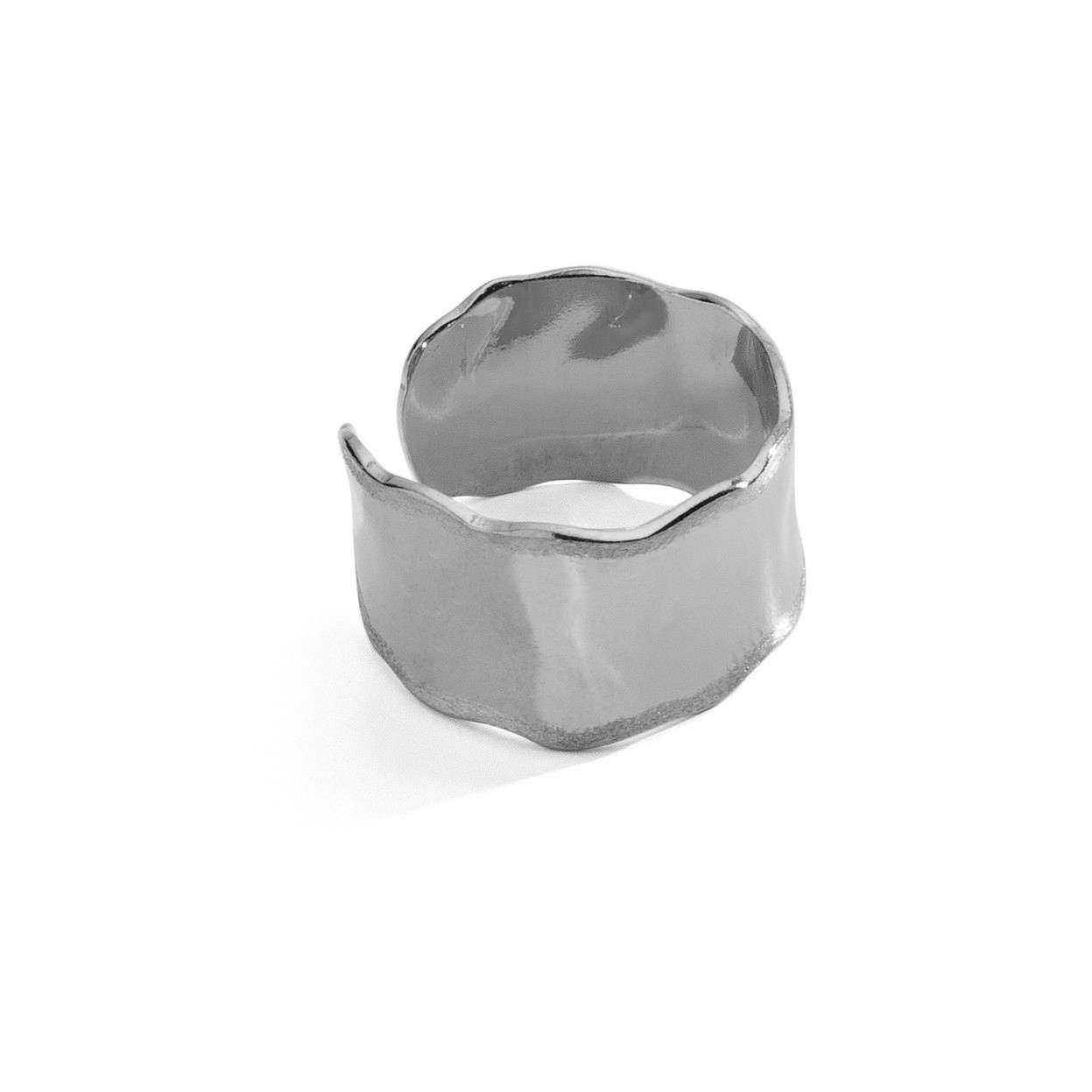 Szeroki pierścionek z gniecionej blachy, srebro 925