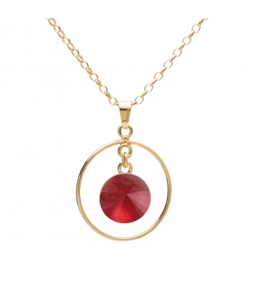 Round pendant natural stone necklace, sterling silver 925