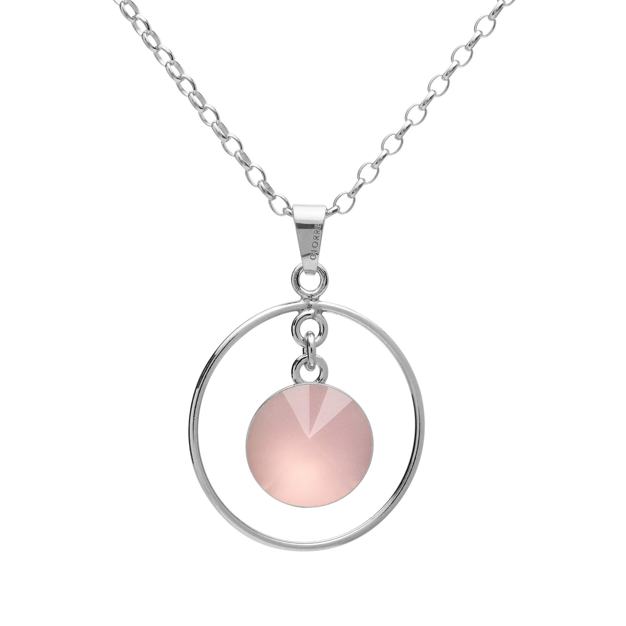 Round pendant natural stone necklace, sterling silver 925