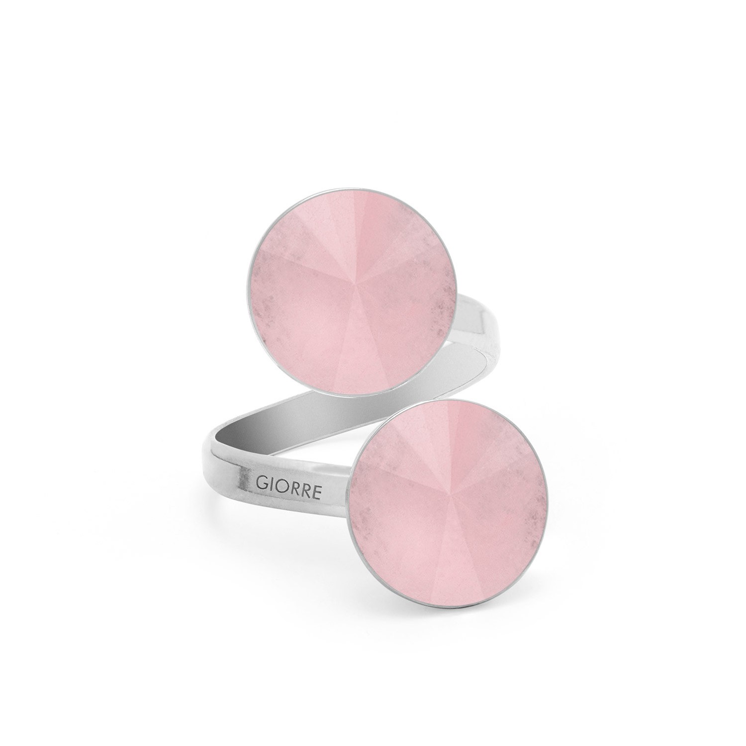 Podwójny pierścionek z różowymi kamieniami, kwarc Rivoli, Srebro 925