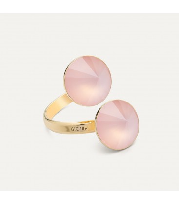 Podwójny pierścionek z różowymi kamieniami, kwarc Rivoli, Srebro 925