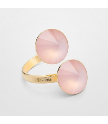 Srebrny pierścionek z dwoma naturalnymi kamieniami - kwarc różowy