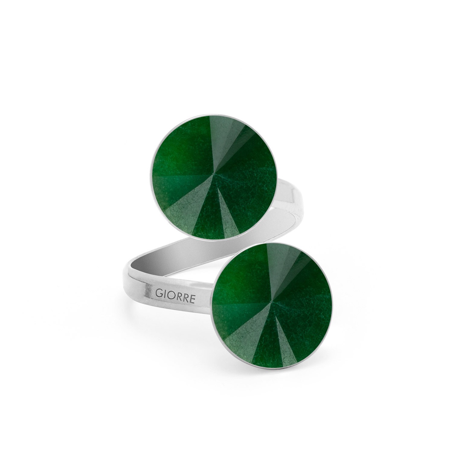Podwójny pierścionek z zielonymi kamieniami, jadeit Rivoli, Srebro 925