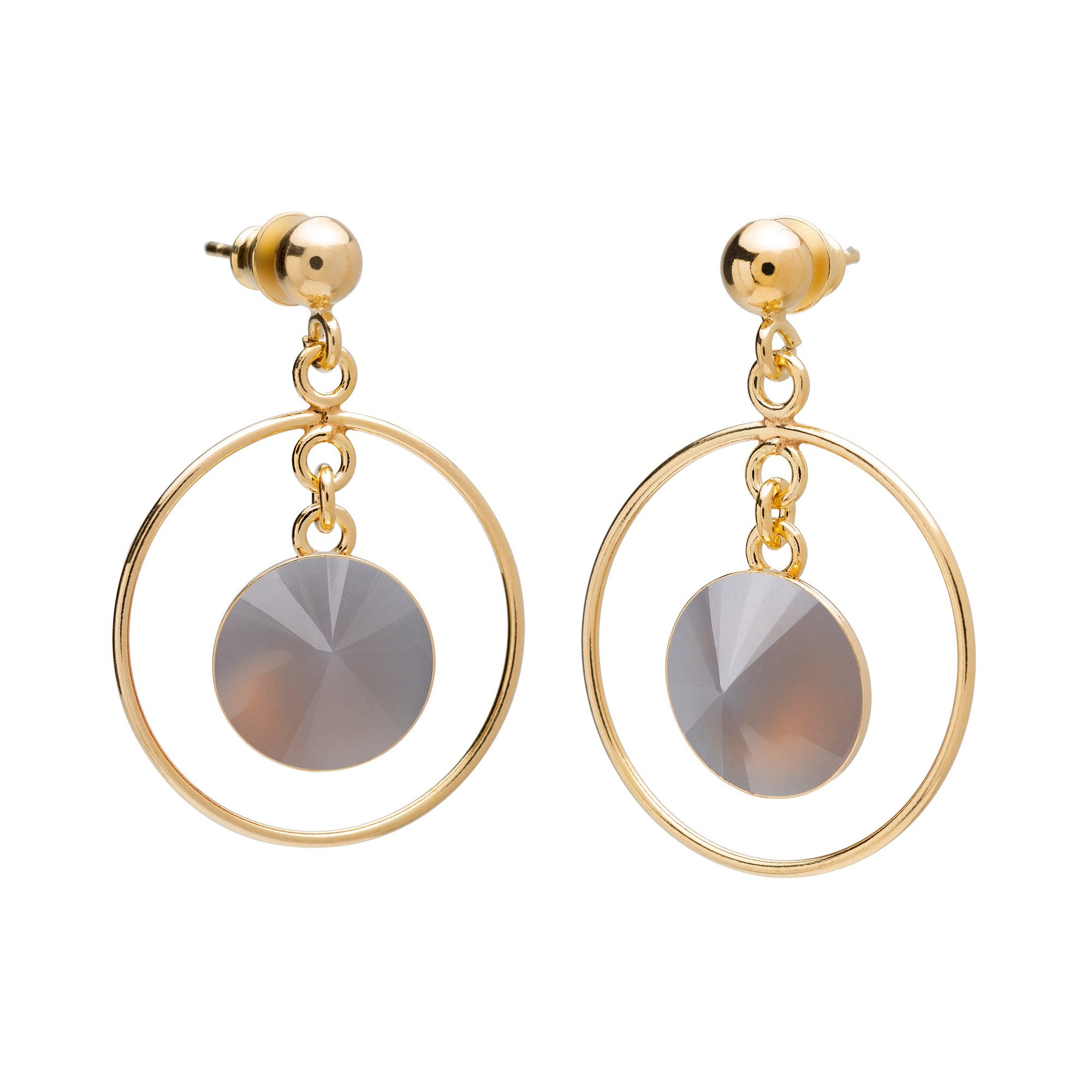 Round earrings with natural stone, 925