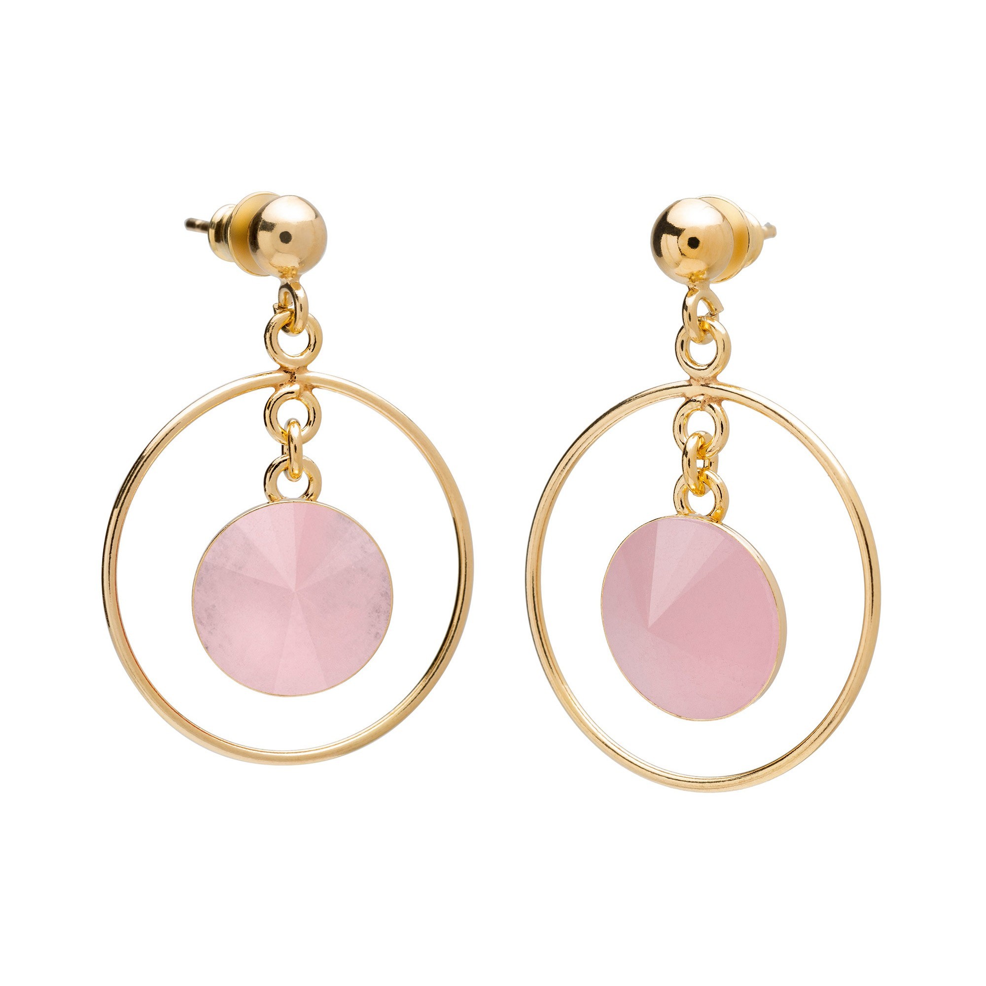 Round earrings with natural stone, 925