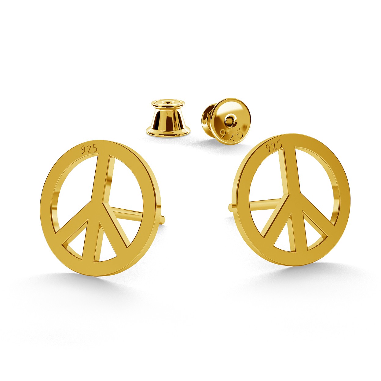 PEACE SYMBOL EARRINGS, STERLING SILVER (925) RHODIUM OR GOLD PLATED