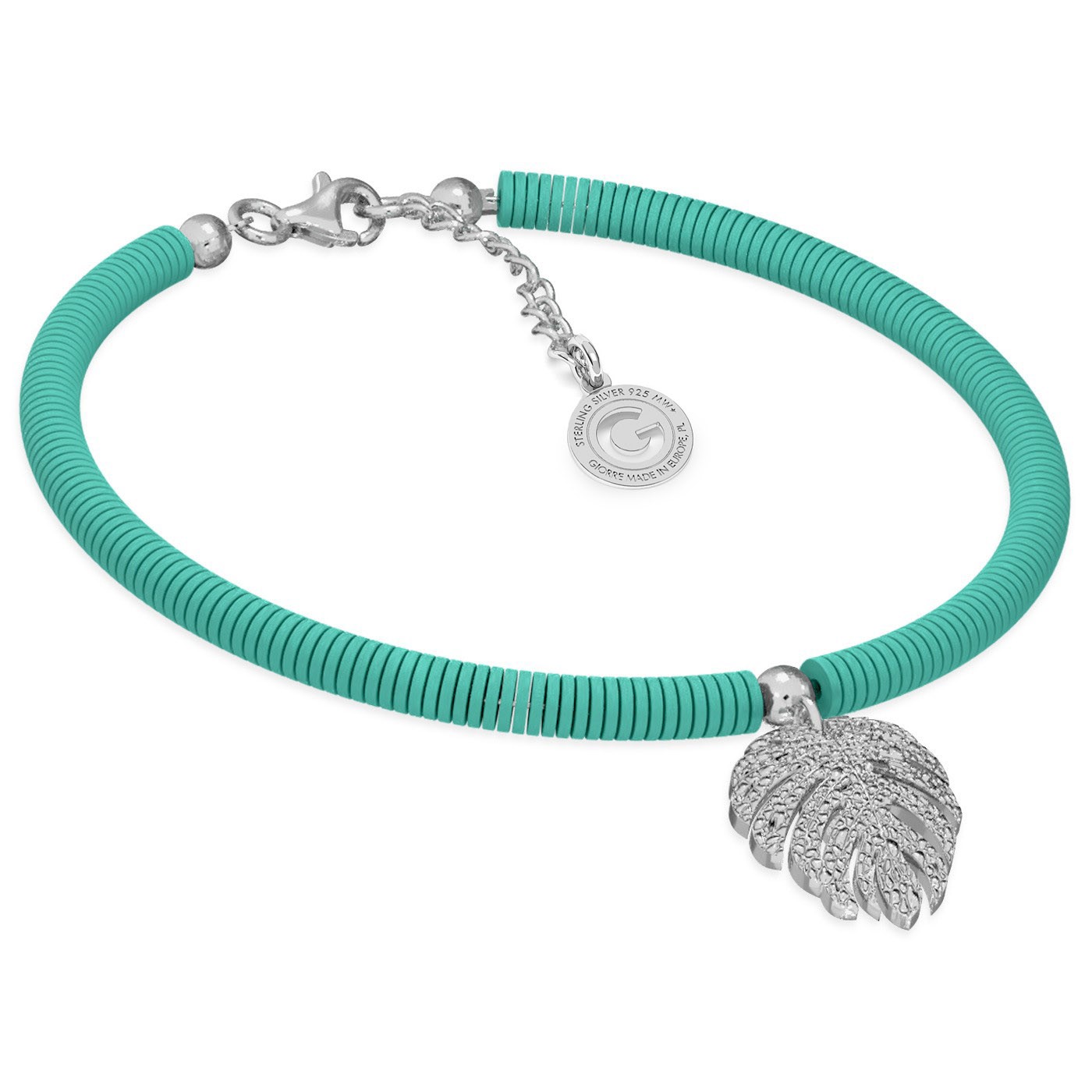 Colorful clay bracelet with monstera leaf, T°ra'vel'' , Silver 925