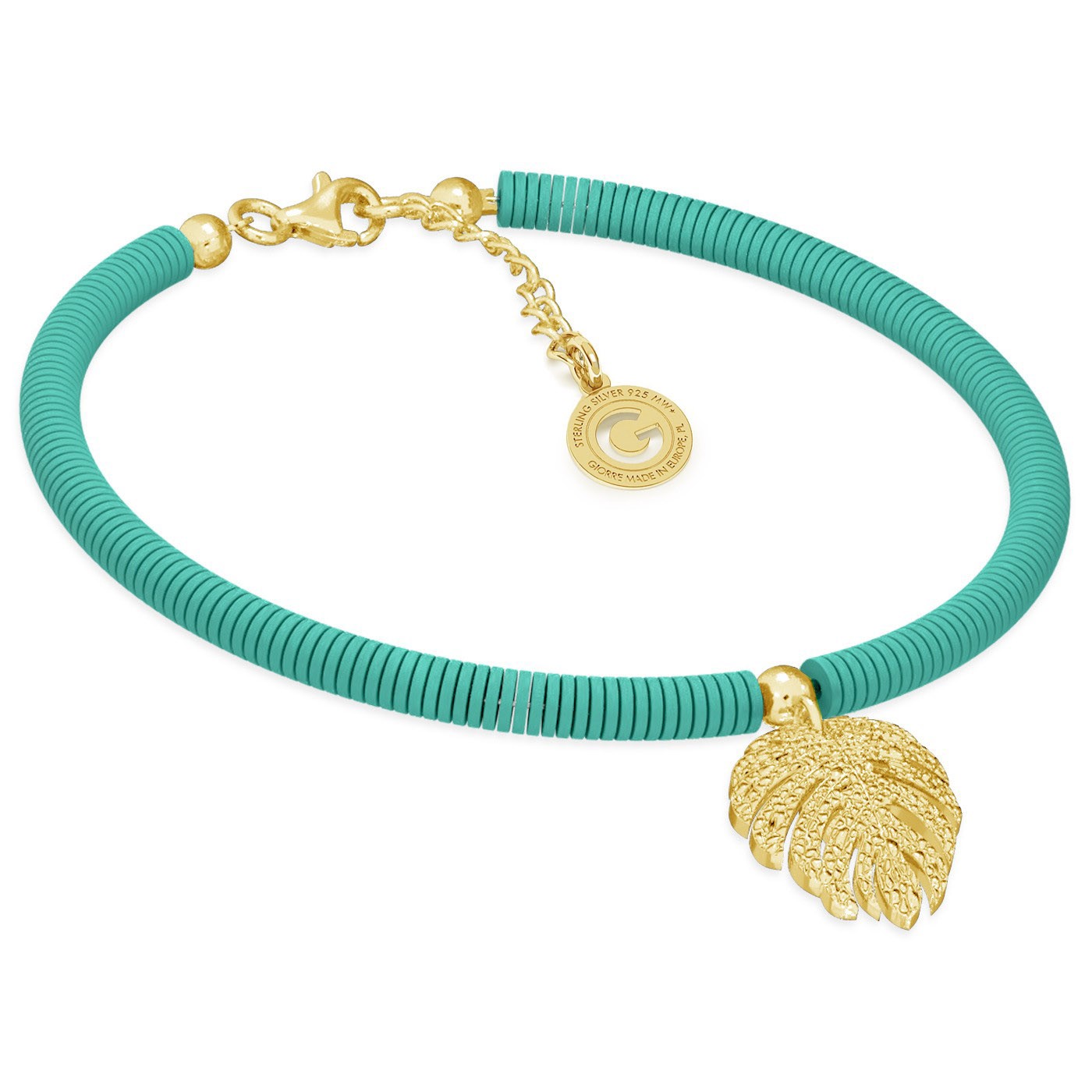 Colorful clay bracelet with monstera leaf, T°ra'vel'' , Silver 925