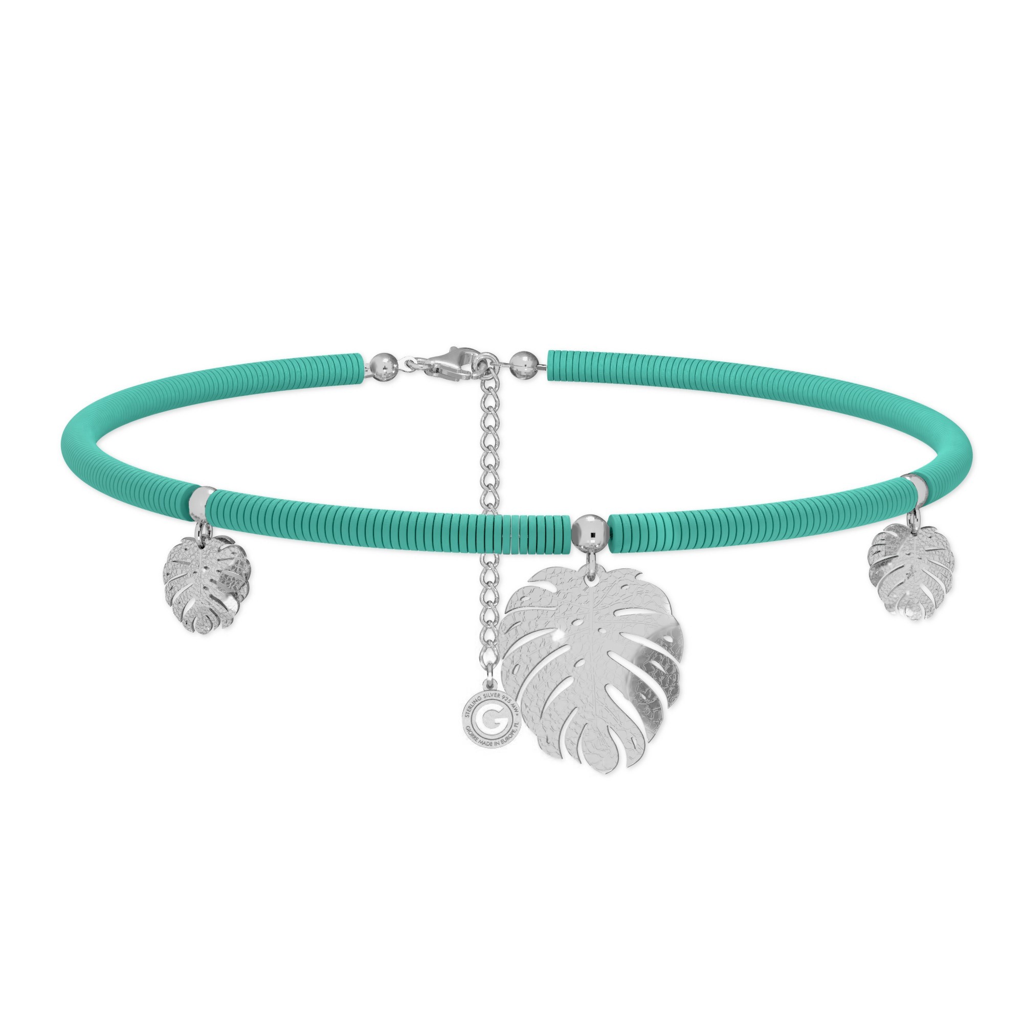 Colorful clay choker with monstera leaf, T°ra'vel'' , Silver 925