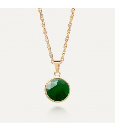 Silver necklace with Rose Cut stone - green jade