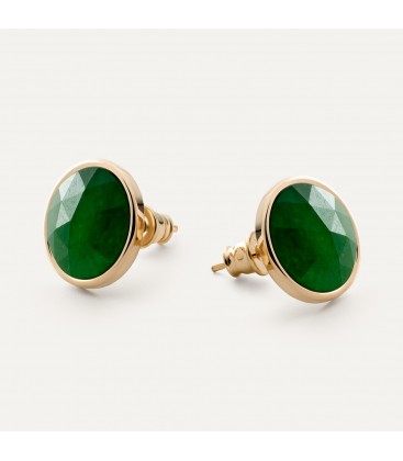 Silver stud earrings with Rose Cut stone - green jade