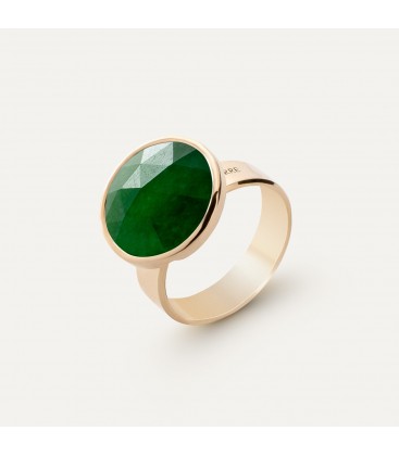 Silver ring with Rose Cut stone - green jade