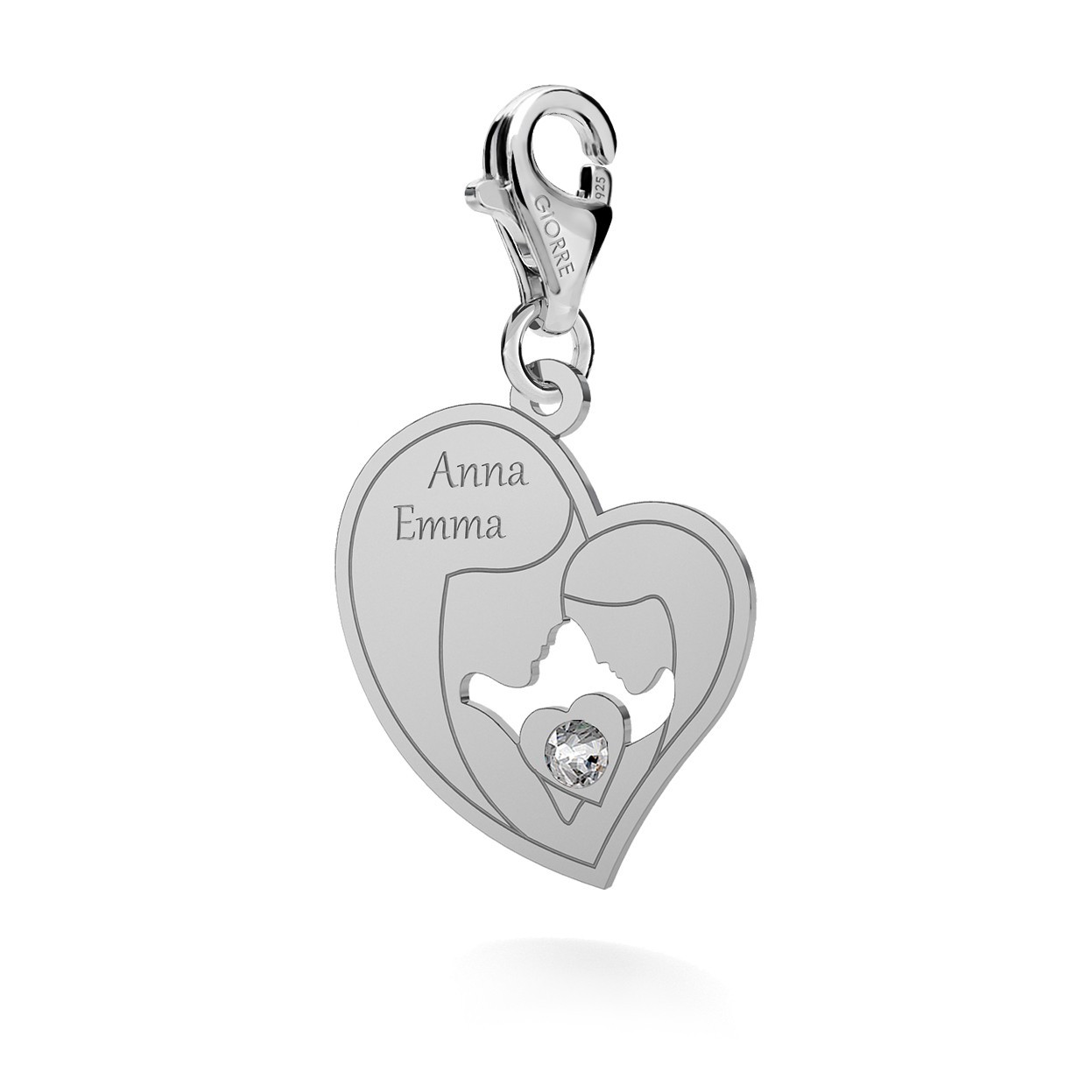 CHARM 91, MOTHER AND DOUGHTER, SWAROVSKI 2038 SS 6, STERLING SILVER (925) RHODIUM OR GOLD PLATED