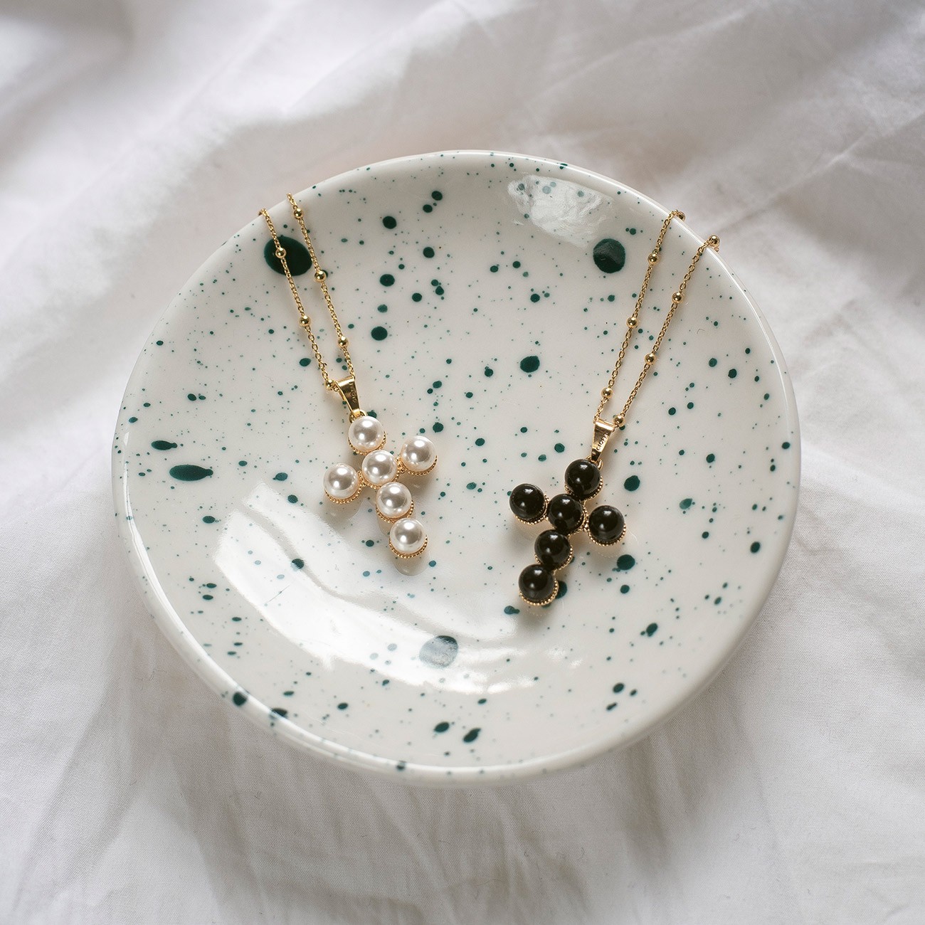 Cross necklace with swarovski pearls, silver 925 & swarovski