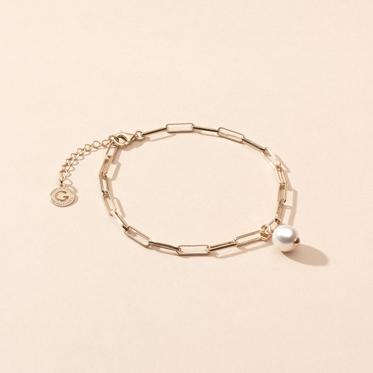 Srebrna bransoletka z okrągłą perłą Swarovskiego, srebro 925