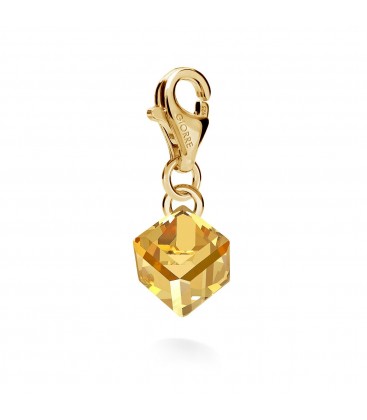 CHARM 99, CUBE, SWAROVSKI 4841 MM 6, STERLING SILVER (925) RHODIUM OR GOLD PLATED