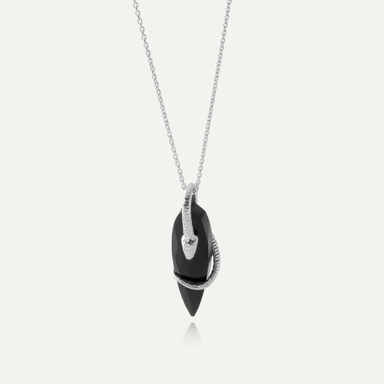 Snake necklace with natural stone black onyx icicle, 925 silver