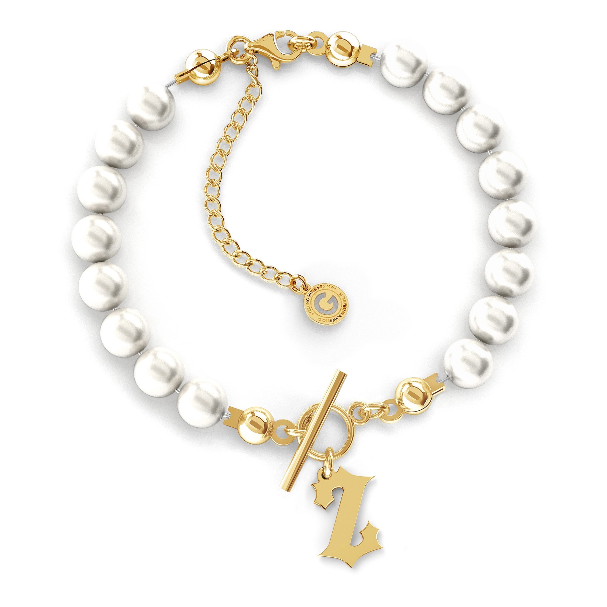 Pearls bracelet with your letter MON DÉF, Silver 925