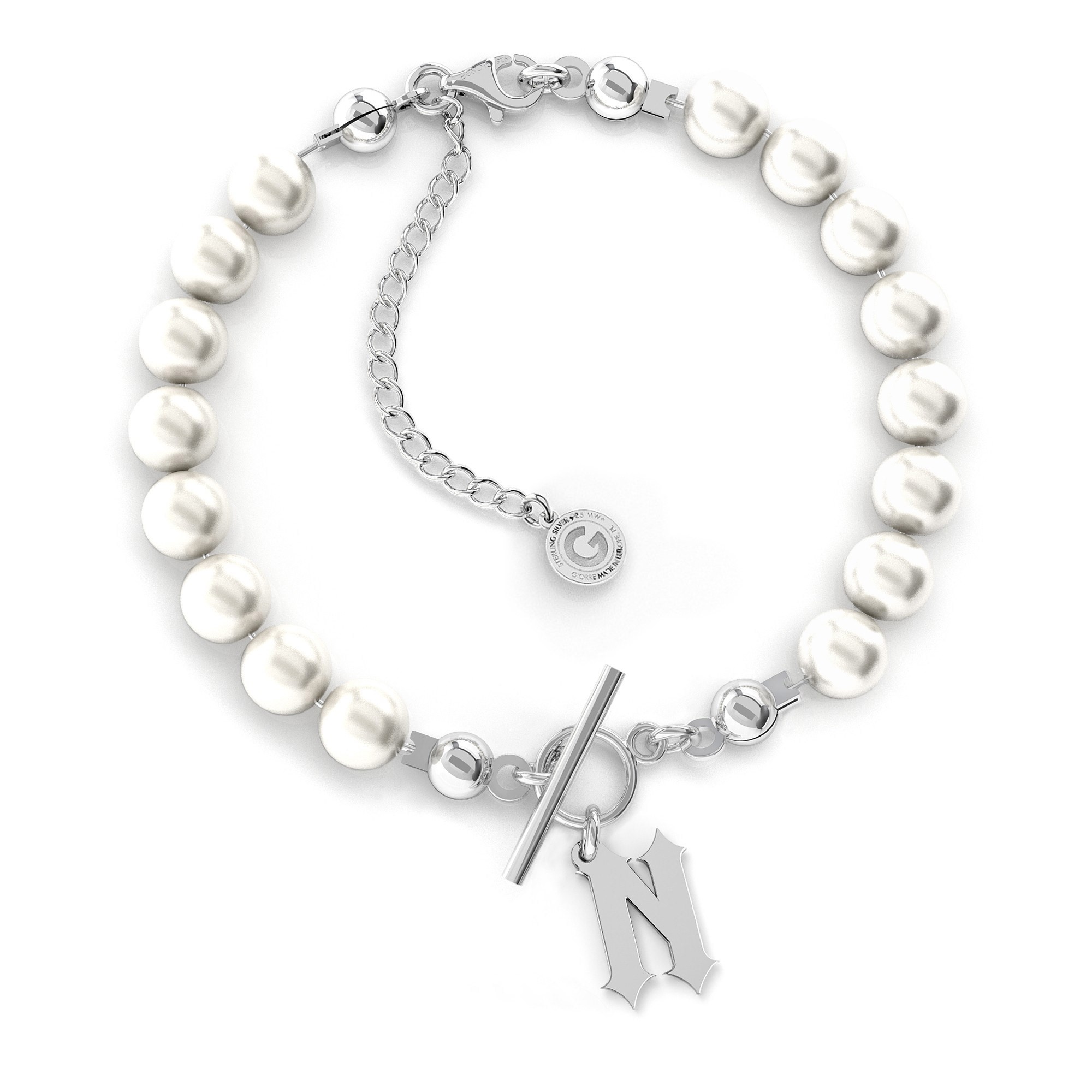 Pearls bracelet with your letter MON DÉF, Silver 925