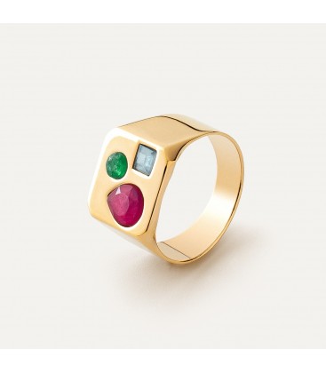 Rectangle signet ring with a colorful stones