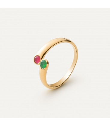 Universal ring with green and pink jade, silver 925