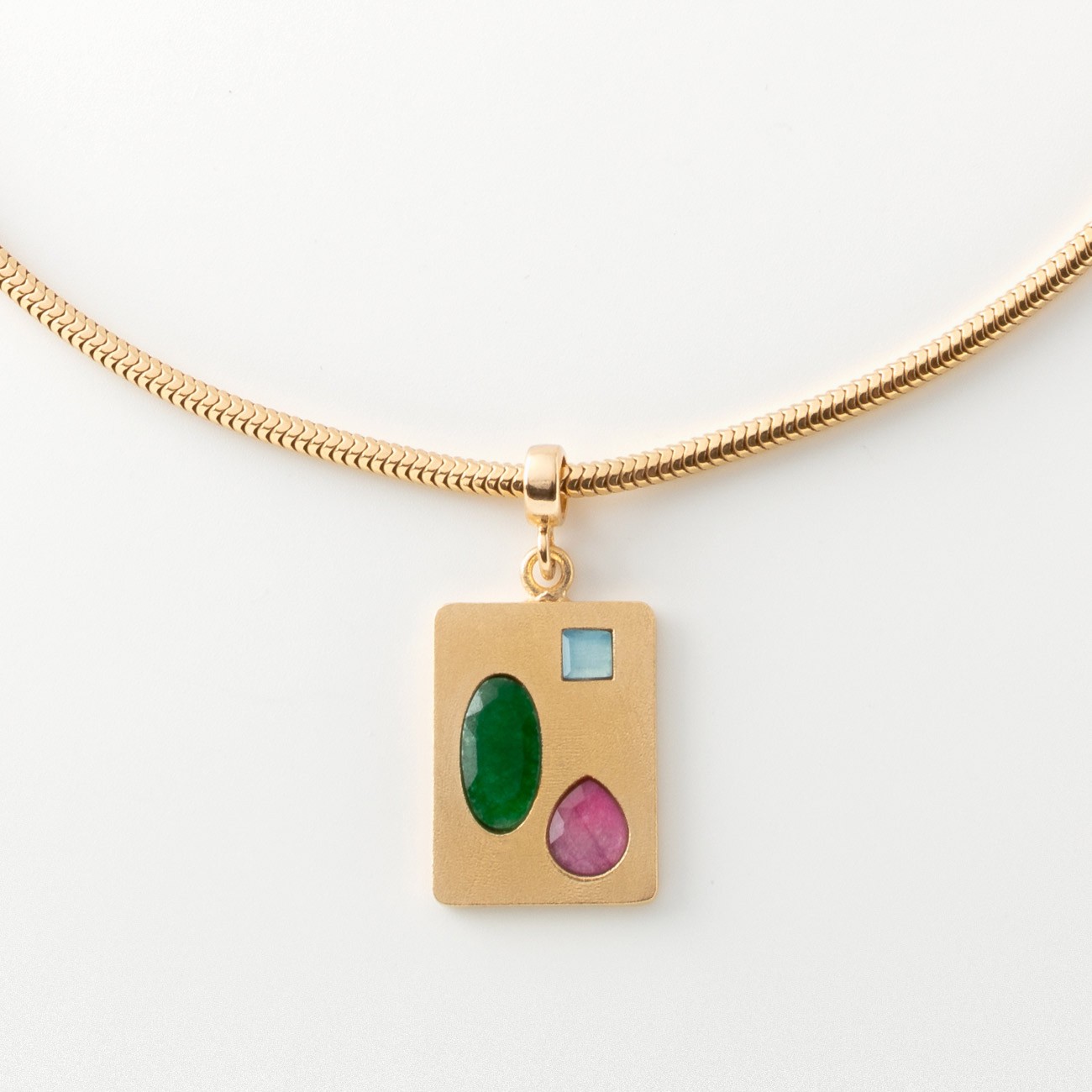 Rectangular pendant necklace with colorful stone