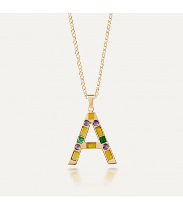 Letter necklace with colored stones