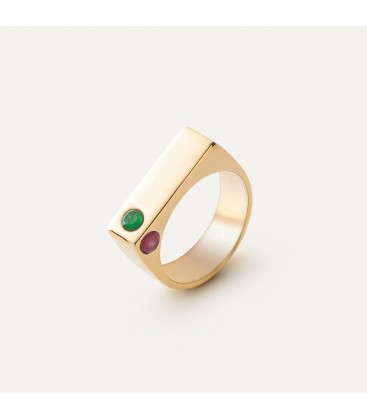 Rectangle ring with a colorful stones, silver 925