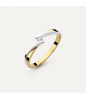Ring white & yellow gold with a 0.04 ct diamond - Classic
