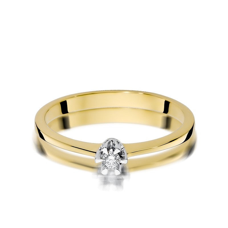 Delikatny złoty pierścionek zaręczynowy z brylantem