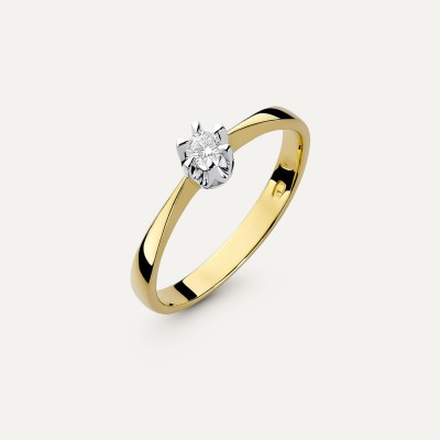 Delikatny złoty pierścionek zaręczynowy z brylantem