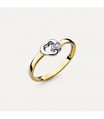Gold ring with two diamond hearts - Love
