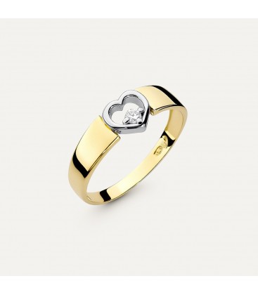 Złoty pierścionek zaręczynowy serce z brylantem - Miłość