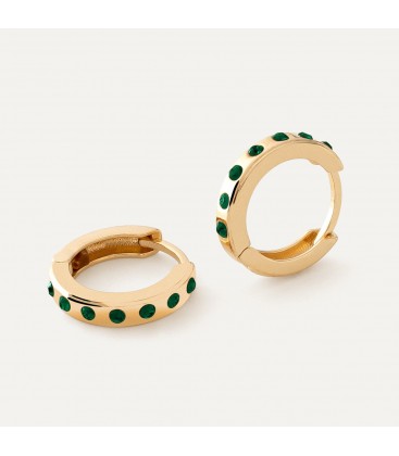Srebrne kolczyki, małe kółka z zielonymi kryształami - bigle kajdanki