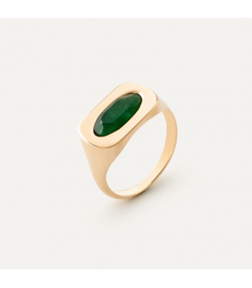 Silver ring with oval green jade stone