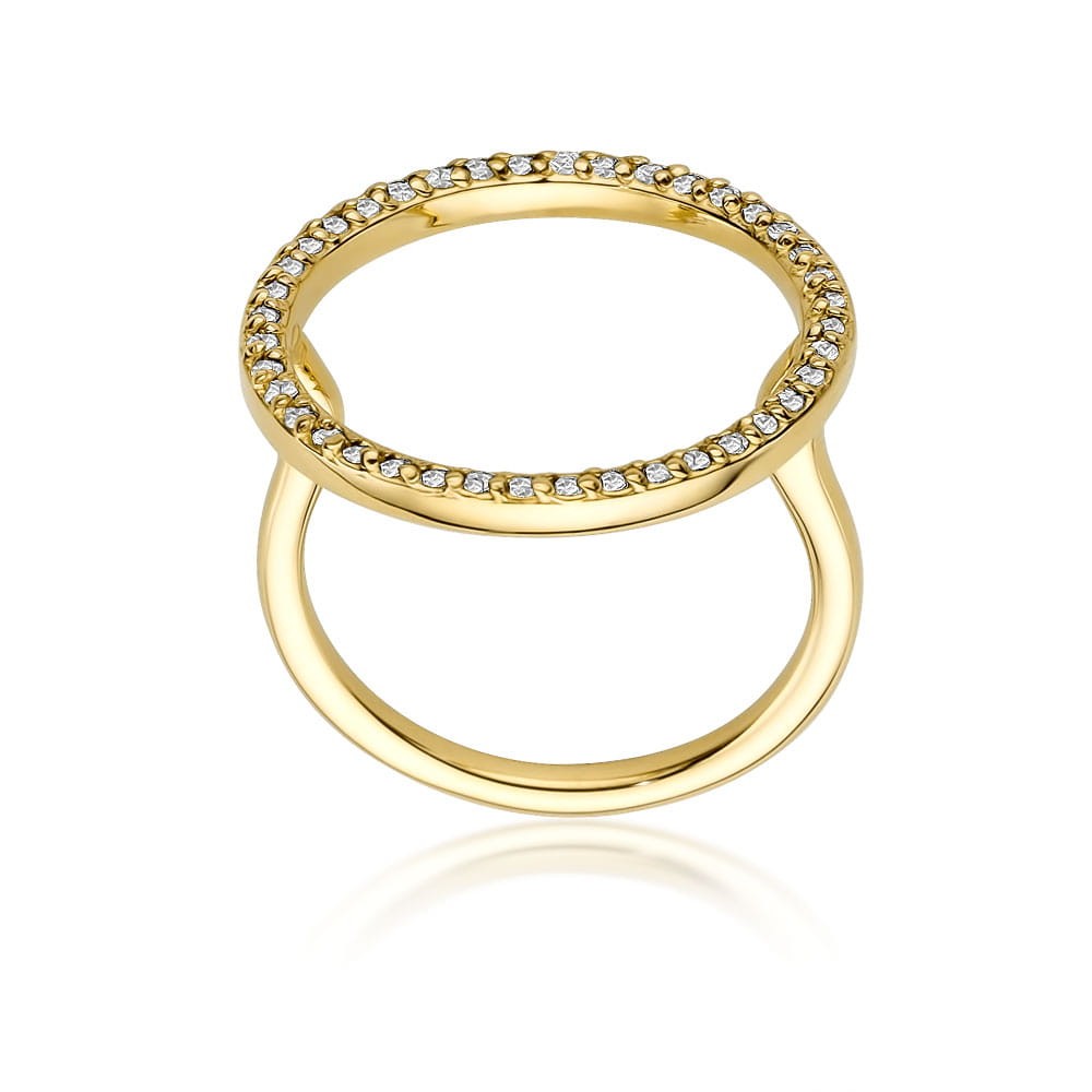 Złoty geometryczny pierścionek okrągły z brylantami