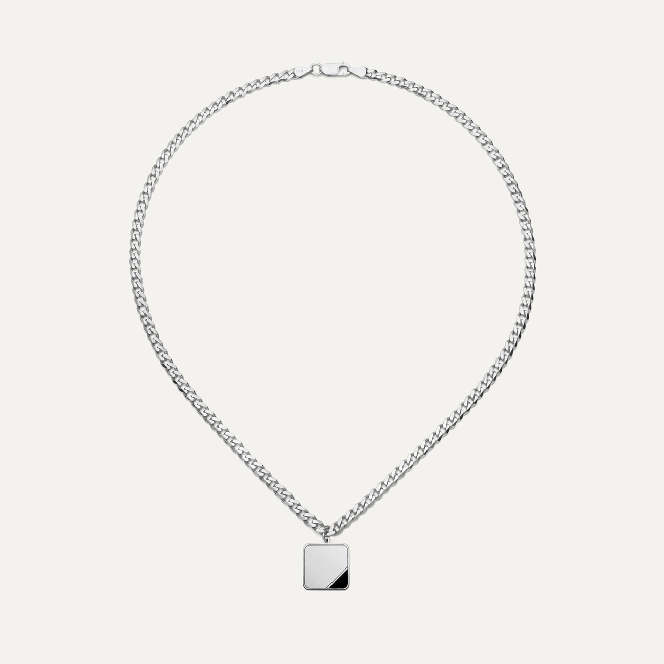 Rectangle pendant necklace curb chain 925