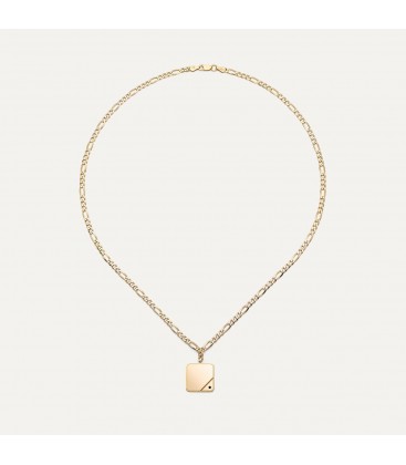 Square pendant with crystal necklace figaro chain 925