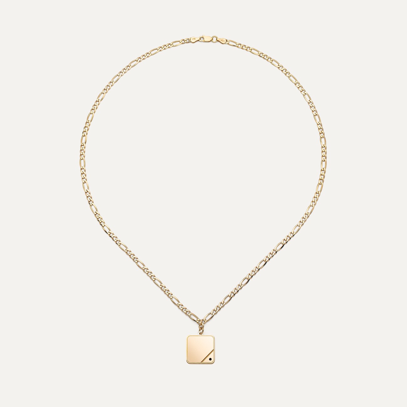 Rectangle pendant with crystal necklace figaro chain 925