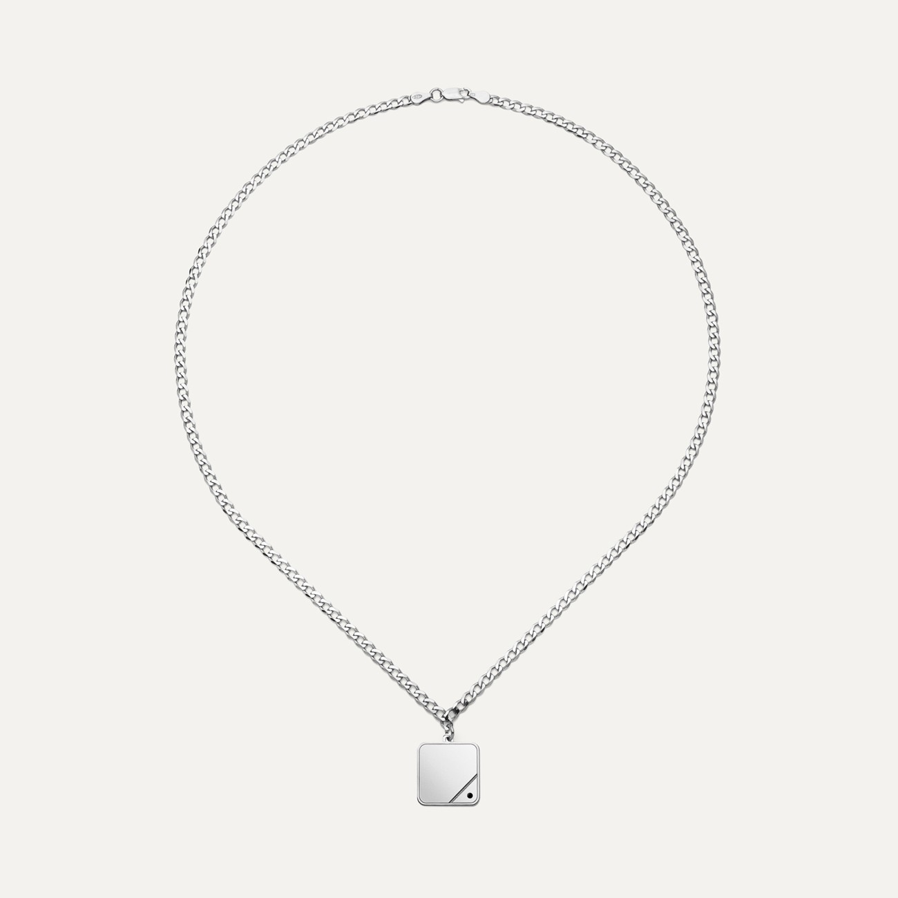Rectangle pendant with crystal necklace curb chain 925