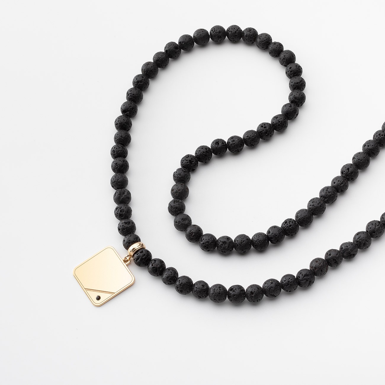 Square pendant with black crystal volcanic lava necklace