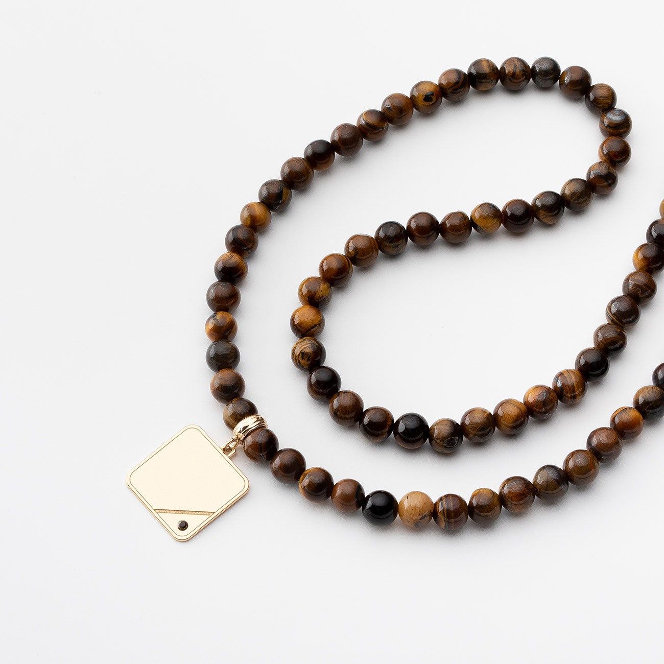 Square pendant with black crystal, tiger's eye stone necklace