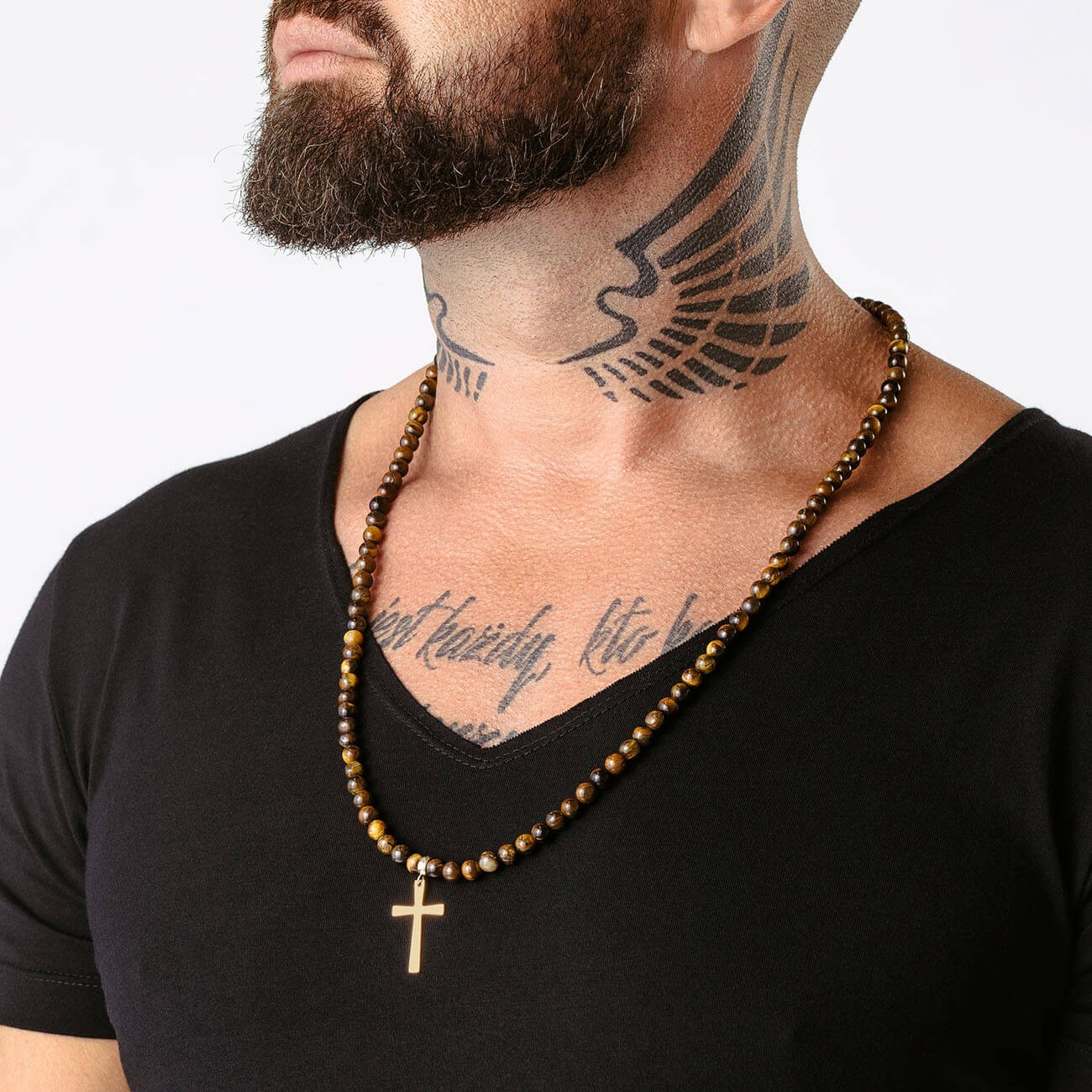 Men's tiger eye stone crucifix necklace