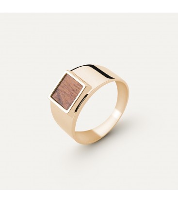 Men's silver signet ring with wood - square