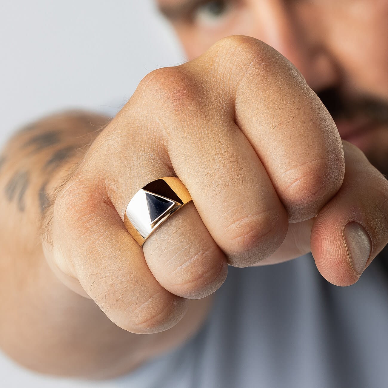 Silver triangle signet ring with resin